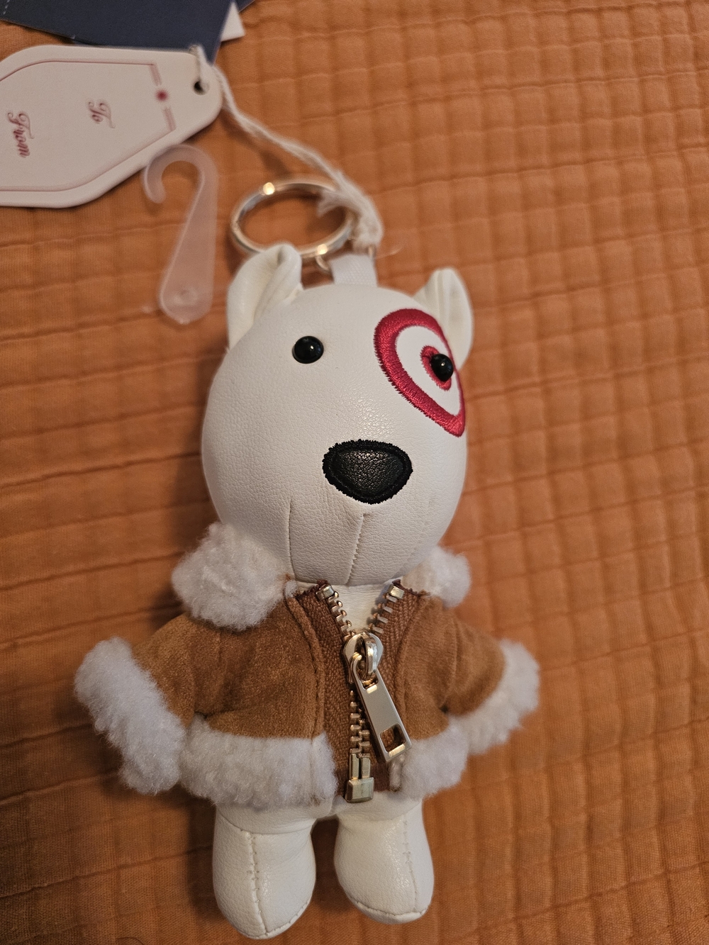 Universal Thread White Dog Keychain with Brown Faux-Suede Jacket - Picture 3 of 4